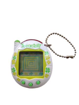 Tamagotchi Version 3, white with green clovers